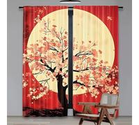 Générique Rideau Occultant Fleurs de Cerisier Japonaises Thermique à Oeillets Rideaux Rouge-Jaune Fenetre pour Salon/Chambre, Isolation Lumière & Économie d’Énergie, Lot de 2 (70x245 cm) QA2710
