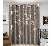 Générique Rideau Occultant Fleurs de Cerisier, Lot de 2 Rideaux Occultant Thermique Isolant à Oeillets, Motif Japonais Floral, Decoration Chambre Salon Fenetre, 75 L x 166 H (G-563)
