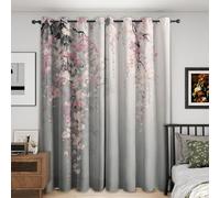 Générique Rideau Occultant Fleurs de Cerisier, Lot de 2 Rideaux Occultant Thermique Isolant à Oeillets, Motif Asiatique Japonais Floral, Decoration Chambre Salon Fenetre, 140 L x 180 H (G-594)
