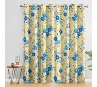 Générique Rideau Occultant Fleurs, Lot de 2 Rideaux Occultant Thermique Isolant à Oeillets, Motif Floral Bleu Jaune, Decoration Chambre Salon Fenetre, 140 L x 220 H Rc3934