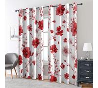 Générique Rideau Occultant Fleurs Rouge, Lot de 2 Rideaux Occultant Thermique Isolant à Oeillets, Motif Floral, Decoration Chambre Salon Fenetre, 140 L x 220 H (133f-J)