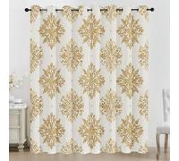 Générique Rideau Occultant Flocon de Neige Doré - Décoration Damas, Rideau Thermique Motif Or Blanc, Lot de 2 Rideaux Opaque à Oeillets pour Fenetre Chambre Salon, 140x280 cm (LxH)