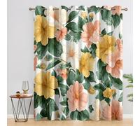 Générique Rideau Occultant Floral, Rideaux et Draperies Intérieurs Fleur Aquarelle Lot de 2, Rideau Salon Chambre Fenetre à Oeillets, L 140 x H 220 cm D&P13