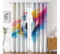 Générique Rideau Occultant Football, Rideaux Graffiti Ballon Foot pour Salon et Chambre, Rideau Occultant Thermiques avec Oeillets, 2 Pièces 140X220 cm (LXH) X&-18