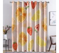 Générique Rideau Occultant Fruits à l'aquarelle, Rideaux Motif Orange Fraise pour Decoration Salon Chambre Fenetre, Draperies Intérieurs à Oeillets Lot de 2, L 140 x H 200 cm s8