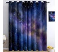 Générique Rideau Occultant Galaxie Violette pour Garçon & Adolescent, Rideau d'Espace Gaming Style Cosmos 3D, à Œillets, Lot de 2, L 140 x H 245 cm