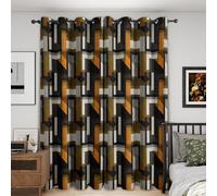 Générique Rideau Occultant Géométrique, Lot de 2 Rideaux Occultant Thermique Isolant à Oeillets, Motif Abstrait Noir Orange, Decoration Chambre Salon Fenetre, 117 L x 137 H Rc5091