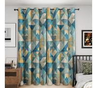 Générique Rideau Occultant Géométrique, Lot de 2 Rideaux Occultant Thermique Isolant à Oeillets, Motif Triangle Abstrait Rétro, Decoration Chambre Salon Fenetre, 140 L x 180 H Rc5085