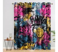 Générique Rideau Occultant Graffiti Hippie, Lot de 2 Rideaux Occultant Thermique Isolant à Oeillets, Motif Hip Hop Abstrait Ado, Decoration Chambre Salon Fenetre, 140 L x 160 H Gz22-D