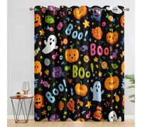 Générique Rideau Occultant Halloween Enfant, Lot de 2 Rideaux Occultant Thermique Isolant à Oeillets, Motif Citrouille Fantôme Étoile Boo, Decoration Chambre Salon Fenetre, 140 L x 220 H (D70-z)