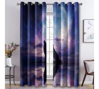 Générique Rideau Occultant Hurlement Loup, Rideaux Motif Nuit Étoilée, Lot de 2 Rideau et Draperies Intérieurs à Oeillets, Rideaux pour Cuisine Chambre Salon, 117x183 cm (LxH) K-J37