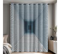 Générique Rideau Occultant Illusion D'optique 3D, Rideaux Thermiques à Oeillets pour Salon et Chambre, Motif Grille Géométrique Abstraite Decoration Maison, L 140 X H 200, 2 Pièces Q-D46