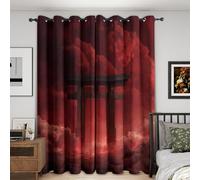 Générique Rideau Occultant Imprimé Japonais, Rideaux à Oeillets Thermique pour Chambre Salon, Motif Torii Asiatique, L 140 x H 200, 2 Pièces, Decoration Maison - B263