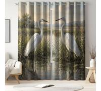 Générique Rideau Occultant Imprimés Plante Oiseau, Rideaux Isolant Thermique à Oeillets Paisible Oiseau Aquatique Roseau pour Salon Chambre,2 Rideaux et Draperies L 140 x H 240 cm