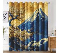 Générique Rideau Occultant Japonais Chambre, Rideaux Japon Mont Fuji Kanagawa Salon, Thermique à Oeillets Fenêtre Decoration, Opaque Draperies 2 Pièces, 140 x 180 cm (L x H)