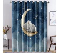Générique Rideau Occultant Koala, Rideaux Motif Ciel Étoilé et Lune pour Decoration Salon Chambre Fenetre, Draperies Intérieurs à Oeillets Lot de 2, L 140 x H 200 cm s8
