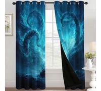 Générique Rideau Occultant Kraken Nautique 2 Pièces, L 140 x H 260 - Rideaux Fenetre Imprimé Aventure Pieuvre Mer Bateau Decoration Chambre, Salon, Draperies Intérieurs à Oeillets VF#282