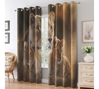 Générique Rideau Occultant Lion, Rideaux Motif Faune Sauvage, Lot de 2 Rideau et Draperies Intérieurs à Oeillets, Rideaux pour Cuisine Chambre Salon, 117x137 cm (LxH) B-D76