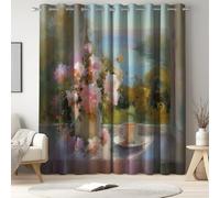 Générique Rideau Occultant Lot De 2 Tenture Opaque à Oeillets de Rideaux Phonique Anti Bruit et Beau Plante Rose Thermiques Rideaux occultant pour Chambre et Maison et Dressing Vert