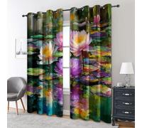 Générique Rideau Occultant Lotus Feuille Florale 2 Pièces, L 140 x H 240 - Rideaux Fenetre Imprimé Impressionnisme Artistique Decoration Chambre, Salon, Draperies Intérieurs à Oeillets GS#27