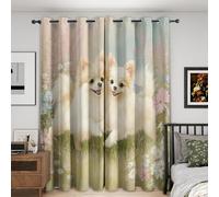 Générique Rideau Occultant Loulou De Poméranie en Fleur 2 Pièces, L 140 x H 220 - Rideaux Fenetre Imprimé Chien Mignon Decoration Chambre, Salon, Draperies Intérieurs à Oeillets CL&231