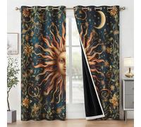 Générique Rideau Occultant Lune et Soleil Chambre, Rideaux Bohème Céleste Salon, Thermique à Oeillets Fenêtre Decoration, Opaque Draperies 2 Pièces, 140 x 175 cm (L x H) E-D57