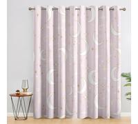 Générique Rideau Occultant Lune Étoile Pastel, Lot de 2 Rideaux Occultant Thermique Isolant à Oeillets, Motif Fille Kawaii Rose, Decoration Chambre Salon Fenetre, 140 L x 240 H (53C-G)