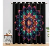 Générique Rideau Occultant Mandala, Lot de 2 Rideaux Occultant Thermique Isolant à Oeillets, Motif Indien Bohème, Decoration Chambre Salon Fenetre, 117 L x 137 H Rc4407