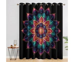 Générique Rideau Occultant Mandala, Lot de 2 Rideaux Occultant Thermique Isolant à Oeillets, Motif Indien Bohème, Decoration Chambre Salon Fenetre, 140 L x 260 H Rc4414