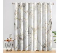 Générique Rideau Occultant Marbre Blanc Doré, Lot de 2 Rideaux Occultant Thermique Isolant à Oeillets, Motif Abstrait Moderne, Decoration Chambre Salon Fenetre, 140 L x 260 H (D126-z)