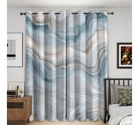 Générique Rideau Occultant Marbre Bleu Gris, Lot de 2 Rideaux Occultant Thermique Isolant à Oeillets, Motif Moderne Abstrait, Decoration Chambre Salon Fenetre, 140 L x 240 H Rc1856