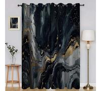 Générique Rideau Occultant Marbre Noir Thermique à Oeillets Rideaux Motifs Abstraits Fenetre pour Salon/Chambre, Isolation Lumière & Économie d’Énergie, Lot de 2 (140x260 cm) SA1001