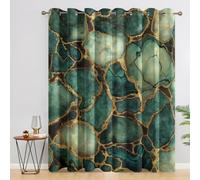 Générique Rideau Occultant Marbre Vert Doré, Lot de 2 Rideaux Occultant Thermique Isolant à Oeillets, Motif Abstrait Moderne, Decoration Chambre Salon Fenetre, 140 L x 220 H (H52-z)