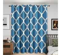 Générique Rideau Occultant Marocain 2 Pièces, L 140 x H 220 - Rideaux Fenetre Imprimé Bleu Blanc Géométrique Decoration Chambre, Salon, Draperies Intérieurs à Oeillets FD71