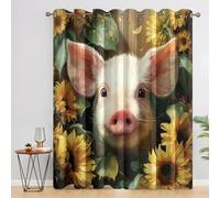 Générique Rideau Occultant Mignon Cochon Tournesol 2 Pièces, L 140 x H 160 - Rideaux Fenetre Imprimé Rustique Animaux de Ferme Decoration Chambre, Salon, Draperies Intérieurs à Oeillets S&G-104