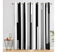 Générique Rideau Occultant Moderne résumé rayé 2 Pièces, L 140 x H 240 - Rideaux Fenetre Imprimé Noir Blanc Gris Géométrique Decoration Chambre, Salon, Draperies Intérieurs à Oeillets XD#170