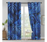 Générique Rideau Occultant Monstera Bleu, Rideaux Motif Feuille de Plante Tropicale pour Decoration Salon Chambre Fenetre, Draperies Intérieurs à Oeillets Lot de 2, L 140 x H 240 cm K5