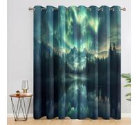 Générique Rideau Occultant Montagne, Rideaux Thermiques, Motif Paysage Foret Mystic, Decoration Maison, Tenture à Oeillets pour Salon Chambre Fenetre, L 75 x H 166, 2 Pièces - Y322