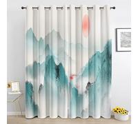 Générique Rideau Occultant Montagne Sarcelle - Rideaux a Oeillets Peinture à l'encre Asie - pour Salon Chambre - Lot de 2 Rideau Thermique Isolant - 225 x 260 cm Nu417