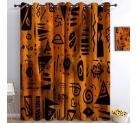 Générique Rideau Occultant Motif Tribal Africain Rideaux Oeillets Isolant Anti Froid Polyester L 140 X H 260 cm (2 Panneaux) Couleur Orange Rideaux, pour Chambre Salon Décoration