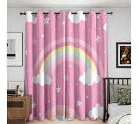 Générique Rideau Occultant Nuage Arc en Ciel, Lot de 2 Rideaux Occultant Thermique Isolant à Oeillets, Motif Filles Roses, Decoration Chambre Salon Fenetre, 140 L x 260 H Q1-V18