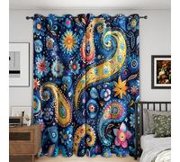 Générique Rideau Occultant Paisley, Lot de 2 Rideaux Occultant Thermique Isolant à Oeillets, Motif Bohémien Ethnique Fleurs, Decoration Chambre Salon Fenetre, 140 L x 260 H (G-690)