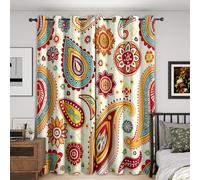 Générique Rideau Occultant Paisley, Lot de 2 Rideaux Occultant Thermique Isolant à Oeillets, Motif Bohémien Ethnique Fleurs, Decoration Chambre Salon Fenetre, 140 L x 260 H (G-672)