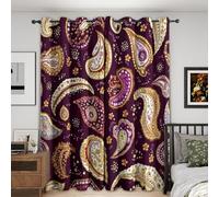 Générique Rideau Occultant Paisley, Lot de 2 Rideaux Occultant Thermique Isolant à Oeillets, Motif Bohémien Ethnique Fleurs, Decoration Chambre Salon Fenetre, 140 L x 240 H (G-680)