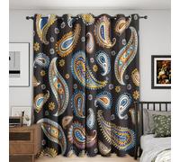 Générique Rideau Occultant Paisley, Lot de 2 Rideaux Occultant Thermique Isolant à Oeillets, Motif Bohémien Ethnique Fleurs, Decoration Chambre Salon Fenetre, 140 L x 200 H (G-660)