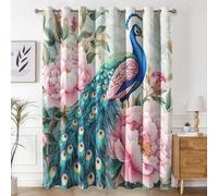 Générique Rideau Occultant Paon, Rideaux Motif Oiseau Fleur pour Decoration Salon Chambre Fenetre, Draperies Intérieurs à Oeillets Lot de 2, L 140 x H 200 cm s73