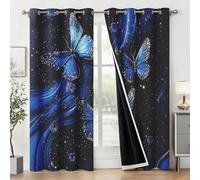 Générique Rideau Occultant Papillon Bleu Salon, Rideaux Thermiques à Oeillets, Papillon Abstrait Decoration Chambre Fenetre, Lot de 2 Draperies Intérieurs 75x166 cm (L x H) Q-D30