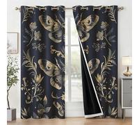 Générique Rideau Occultant Papillon de Nuit Vintage Salon, Rideaux Thermiques à Oeillets, Papillon de Nuit Botanique Decoration Chambre Fenetre, Lot de 2 Draperies Intérieurs 140x260 cm (L x H) Q-D30