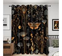 Générique Rideau Occultant Papillon, Lot de 2 Rideaux Occultant Thermique Isolant à Oeillets, Motif Gothique Botanique Fleurs, Decoration Chambre Salon Fenetre, 75 L x 166 H (G-250)