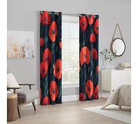 Générique Rideau Occultant Pavot, Rideaux et Draperies Intérieurs Fleur Rouge Lot de 2, Rideau Salon Chambre Fenetre à Oeillets, L 117 x H 183 cm D&P36